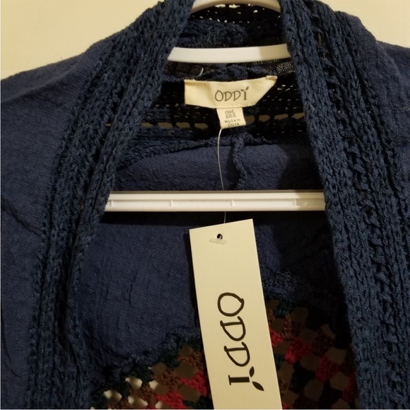 ODDY Boho Navy Fringe Linen Blend Kimono. One Size. NWT - Picture 4 of 10